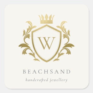 Classic Elegant Gold Monogram Floral Crown Crest Square Sticker