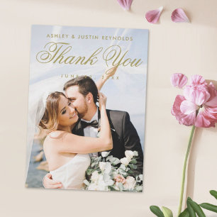 Classic Elegant Gold Photo Wedding Thank You Card