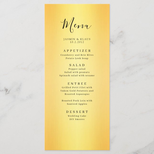 Classic Elegant Gold Wedding Menu (Front)