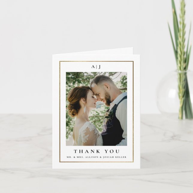 Classic Elegant Gold Wedding Photo Thank You Card (Front)
