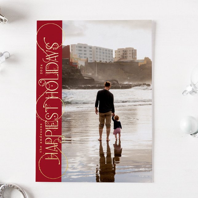 classic elegant golden swirls photo HAPPIEST Foil Holiday Card (Creator Uploaded)