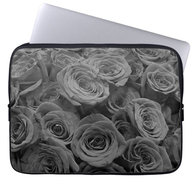 Classic elegant gray roses beautiful gray floral laptop sleeve (Front)