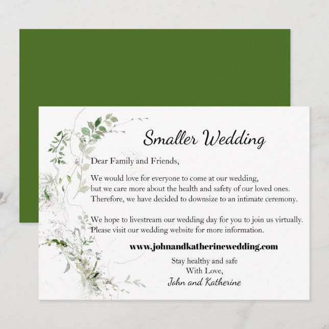 Classic Elegant Green Leaves Smaller Wedding Announcement (Front/Back)