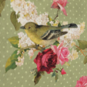 Classic Elegant Green Polka Dot Bird on Florals Wallpaper