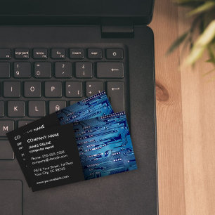Classic Elegant Grey Blue Circuit Computer Repair Business Card