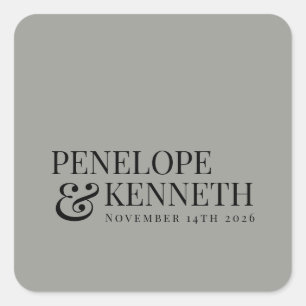 Classic Elegant Grey Custom Wedding Names Square Sticker