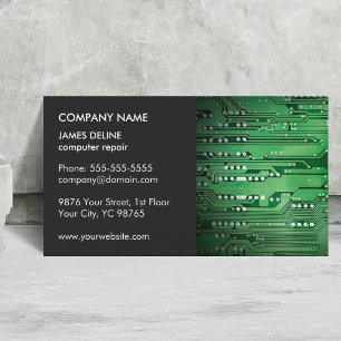 Classic Elegant Grey Green Circuit Computer Repair Business Card