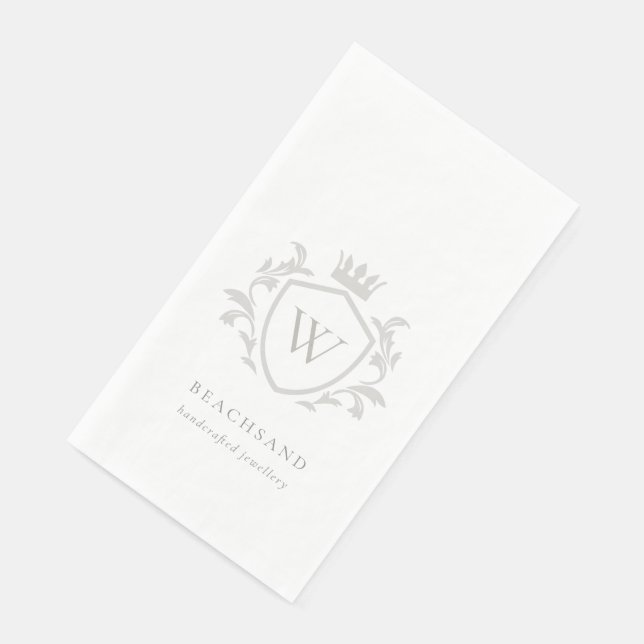 Classic Elegant Grey Monogram Floral Crown Crest Napkin (Corner)