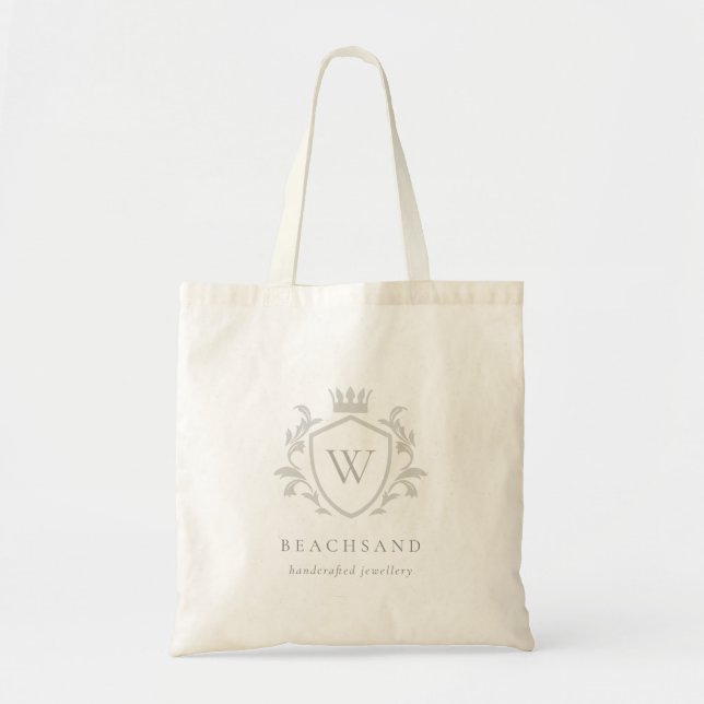 Classic Elegant Grey Monogram Floral Crown Crest Tote Bag (Front)
