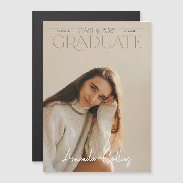 Classic & Elegant Headline Photo Grad Magnet (Front/Back)