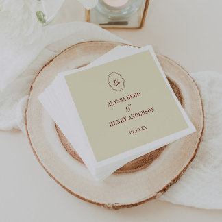 Classic Elegant Ivory Cream Monogram Wedding Names Napkin