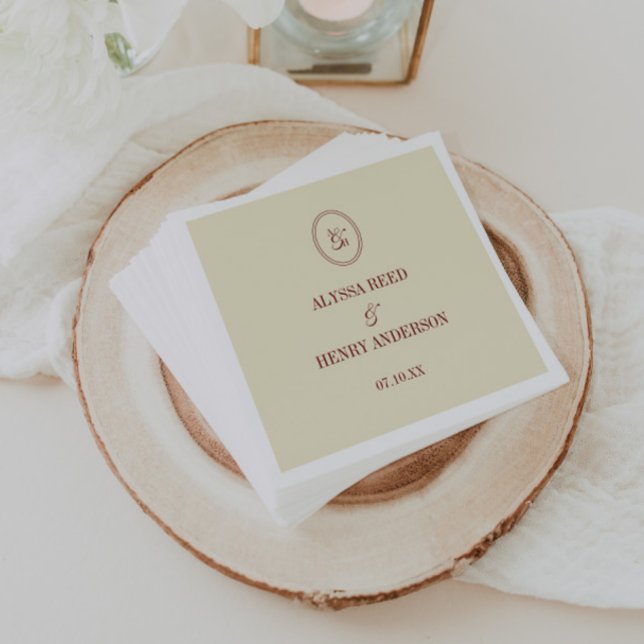 Classic Elegant Ivory Cream Monogram Wedding Names Napkin (Creator Uploaded)