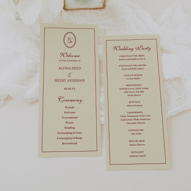 Classic Elegant Ivory Monogram Wedding Ceremony Programme (Creator Uploaded)