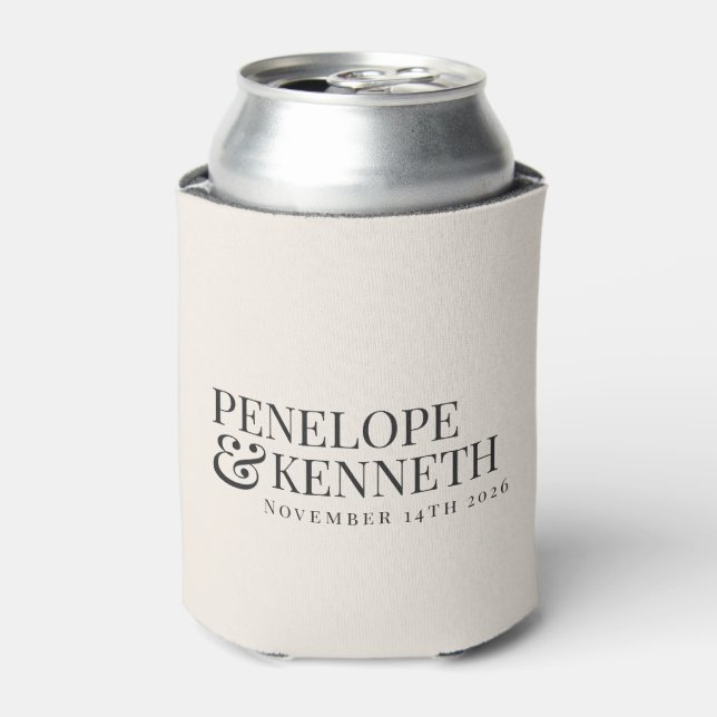 Classic Elegant Ivory Simple Custom Wedding Names Can Cooler (Can Front)