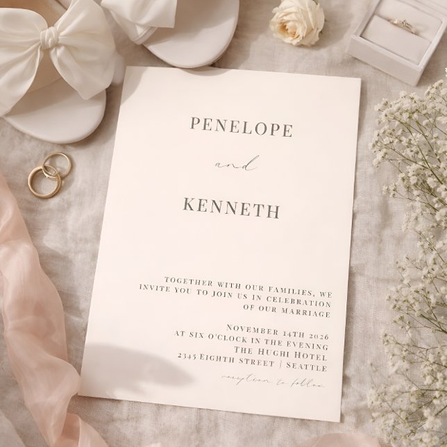 Classic Elegant Ivory Soft Black Script Wedding Invitation (Creator Uploaded)