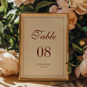 Classic Elegant Ivory Wedding Script Custom Names Table Number