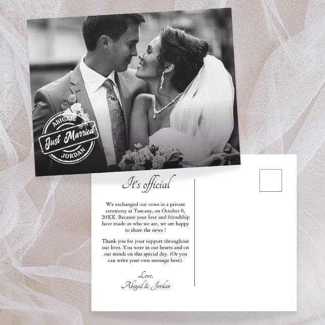 Classic elegant just married photo  announcement postcard (Creator Uploaded)