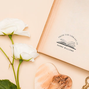 Classic Elegant Library Books Custom Name Rubber Stamp