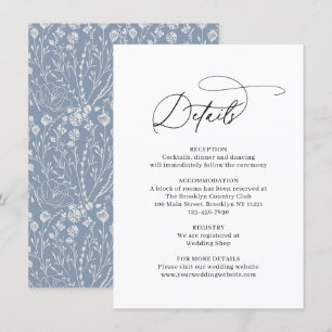 Classic Elegant Line Art Floral Dusty Blue Wedding Enclosure Card