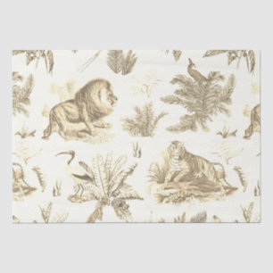 Classic Elegant Lion Tiger Beige Toile Tissue Paper