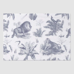 Classic Elegant Lion Tiger Blue Toile  Tissue Paper