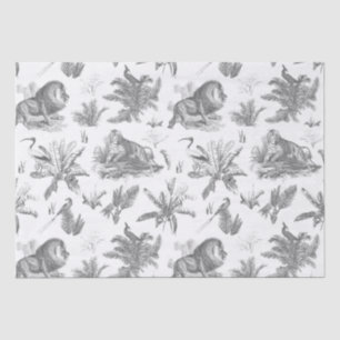 Classic Elegant Lion Tiger Grey Toile  Tissue Paper
