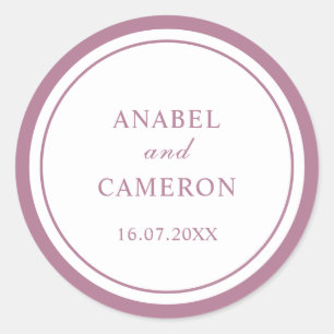 Classic Elegant Mauve Frame Wedding Round Sticker