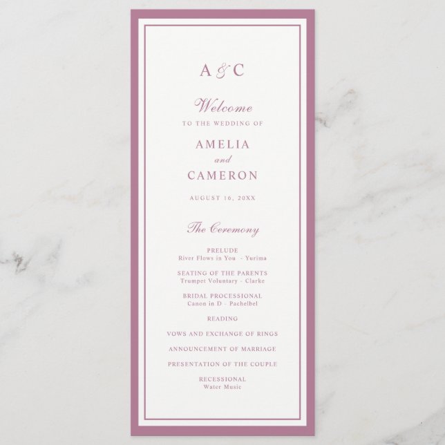 Classic Elegant Mauve Rose Frame Wedding Program Programme (Front)