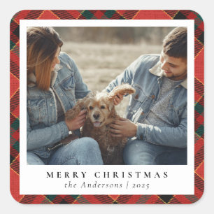 Classic Elegant Merry Christmas Custom Photo Square Sticker
