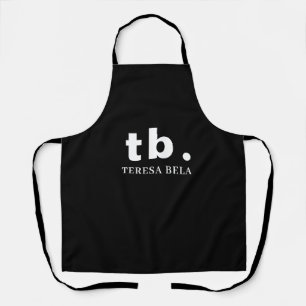 Classic Elegant Minimal Black & White Monogram Apron