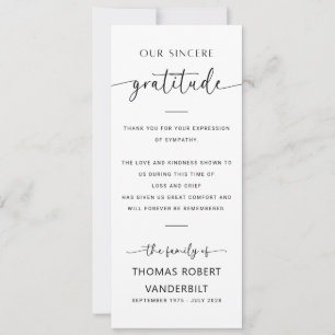 Classic Elegant Minimalist Funeral Thank You Cards