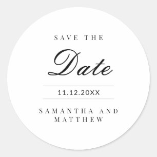 Classic Elegant Minimalist Wedding Save the Date Round Sticker