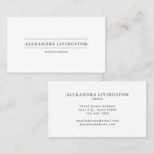 Classic Elegant Minimalist White Interior Designer Business Card