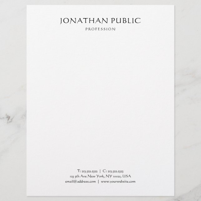 Classic Elegant Minimalist White Nostalgic Look Custom Letterhead (Front)