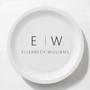 Classic Elegant Modern Minimalist Black White Paper Plate