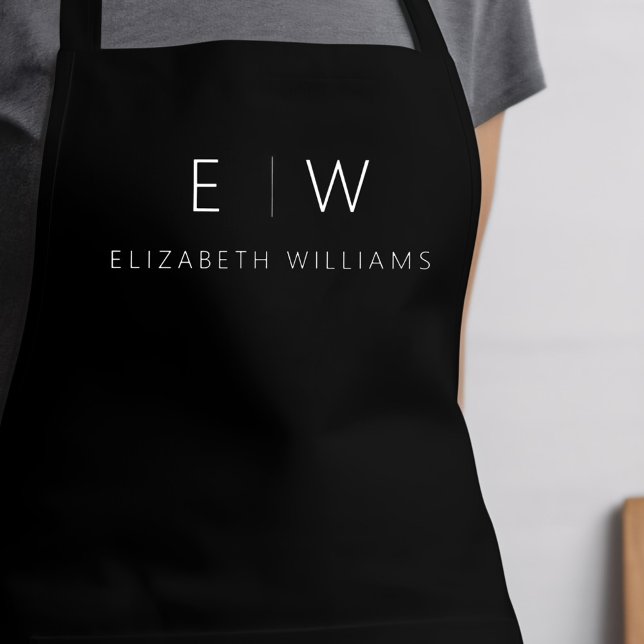 Classic Elegant Modern Minimalist Monogram Name Apron (Creator Uploaded)