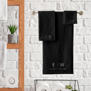 Classic Elegant Modern Minimalist Monogram Name Bath Towel Set