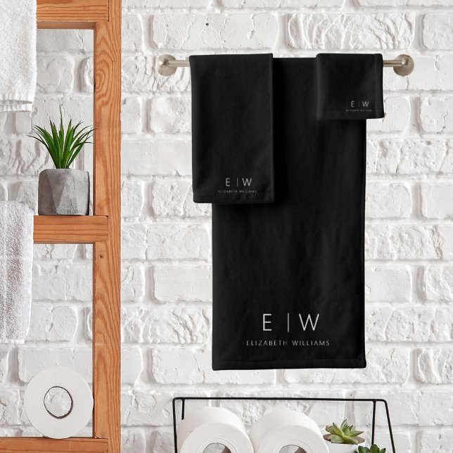 Classic Elegant Modern Minimalist Monogram Name Bath Towel Set (Creator Uploaded)