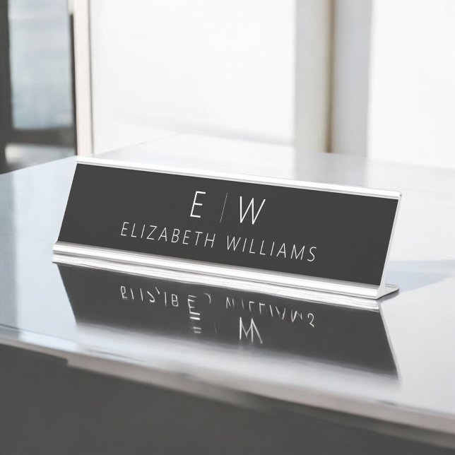 Classic Elegant Modern Minimalist Monogram Name Desk Name Plate (Creator Uploaded)
