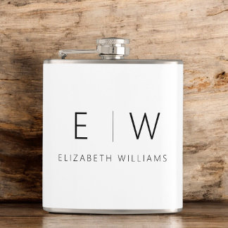 Classic Elegant Modern Minimalist Monogram Name Hip Flask
