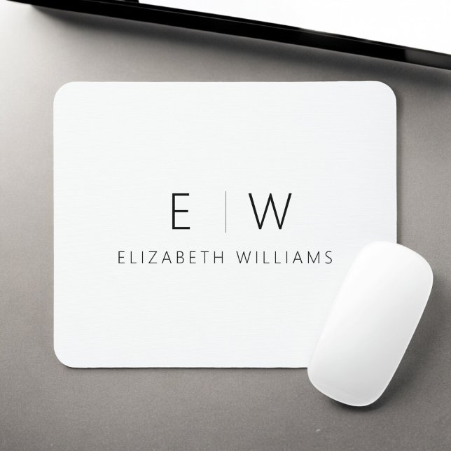 Classic Elegant Modern Minimalist Monogram Name Mouse Mat (Creator Uploaded)