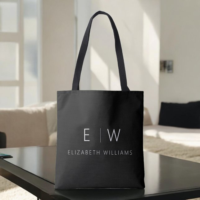 Classic Elegant Modern Minimalist Monogram Name Tote Bag (Creator Uploaded)