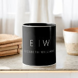 Classic Elegant Modern Minimalist Monogram Name Two-Tone Coffee Mug<br><div class="desc">Elevate your morning routine with our Black and White Modern Minimalist Monogram Name Coffee Mug. This sleek and stylish mug brings a touch of contemporary elegance to your daily coffee ritual. Crafted with quality in mind, it features a minimalist design in classic black and white, making it a versatile addition...</div>