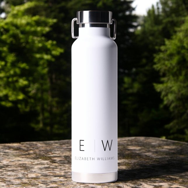 Classic Elegant Modern Minimalist Monogram Name Water Bottle (Creator Uploaded)