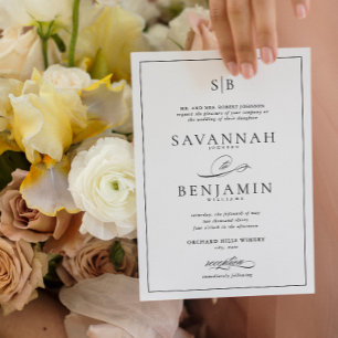 Classic Elegant Modern Monogram Script Wedding Invitation