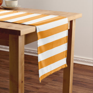 Classic Elegant Modern Orange and White Striped Short Table Runner
