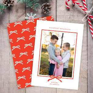 Classic Elegant Modern Red Bow One Photo Holiday Card