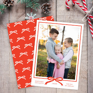 Classic Elegant Modern Red Bow One Photo Holiday Card