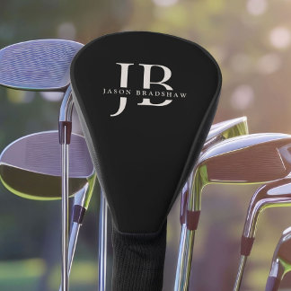 Classic Elegant Monogram and Name Black Golf Head Cover