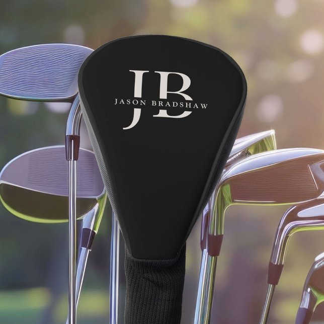 Classic Elegant Monogram and Name Black Golf Head Cover (Creator Uploaded)